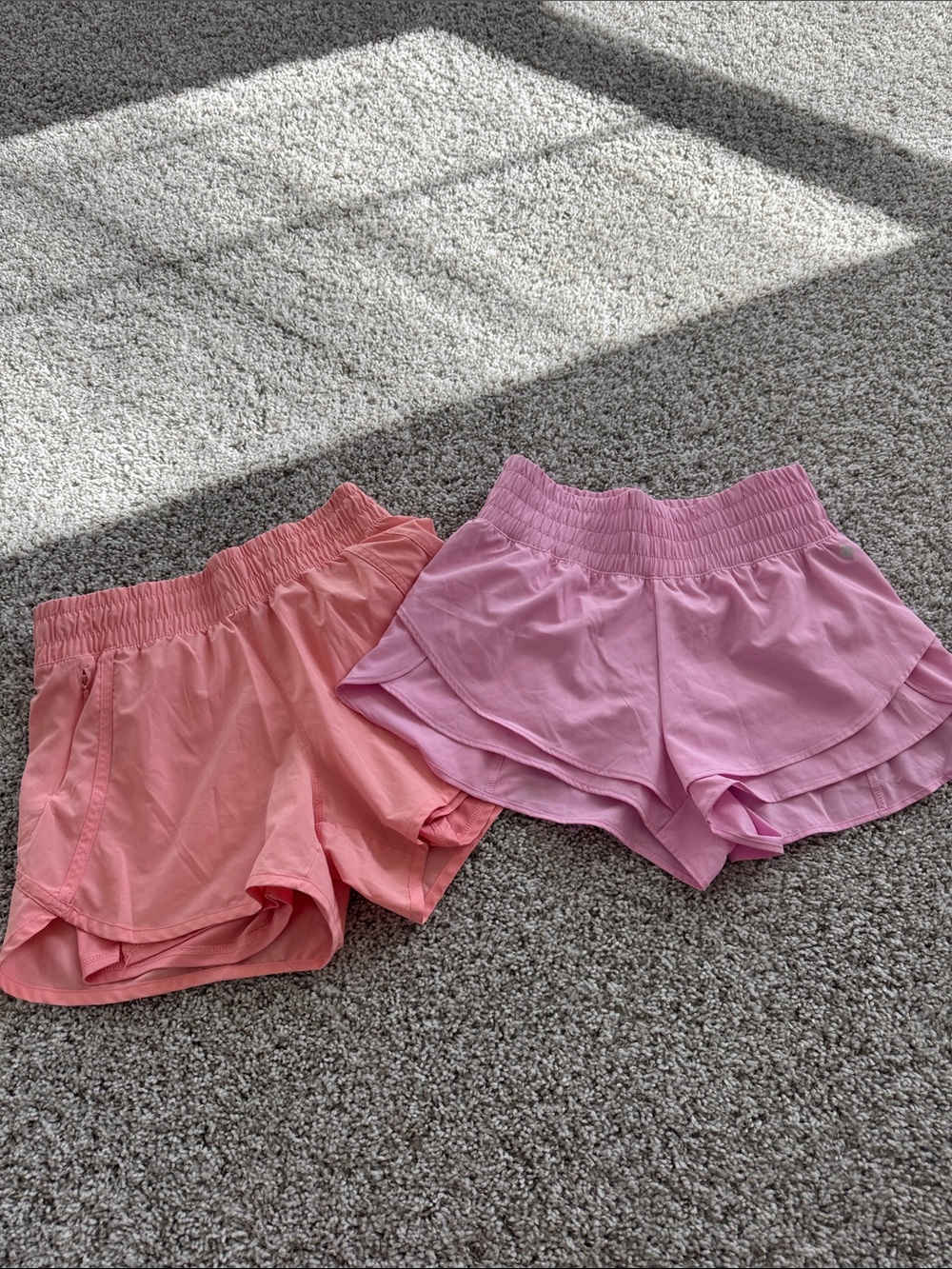 Light Pink and Coral Women's Layered Athletic Shorts